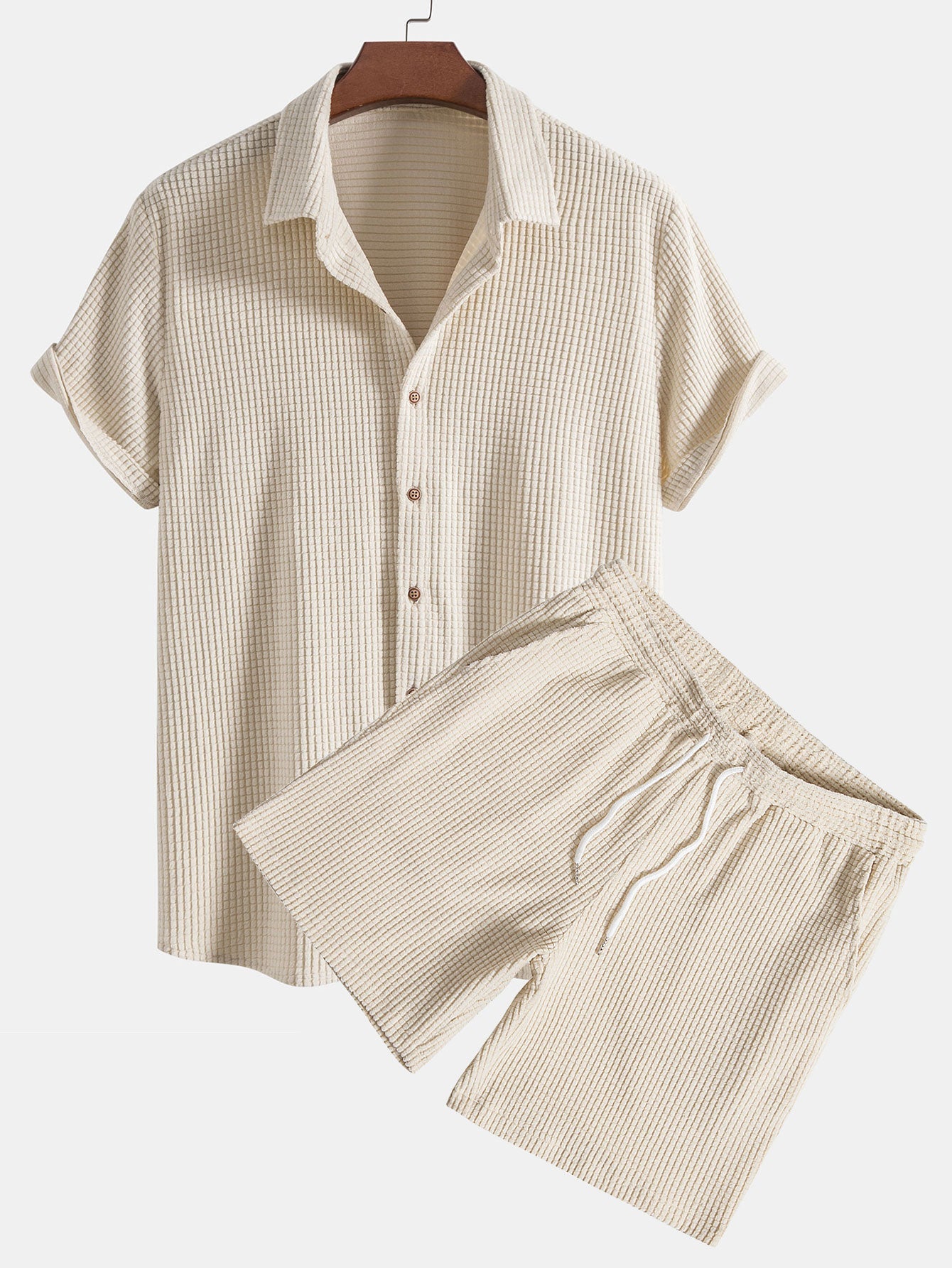 Waffle Button Up Shirt & Shorts — North Row | Front View