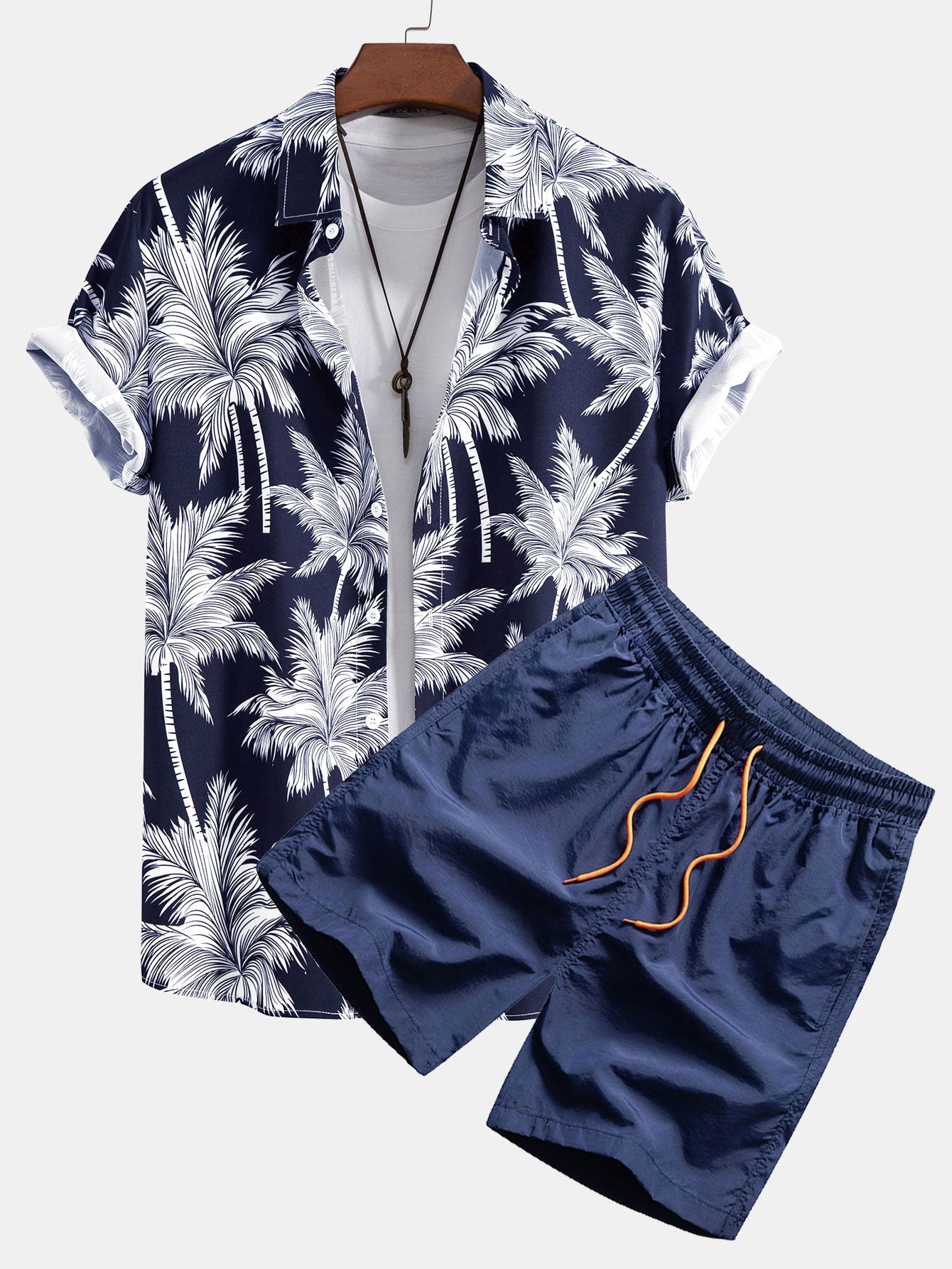 Palm Tree Print Button Up Shirt & Swim Short — North Row | Back View