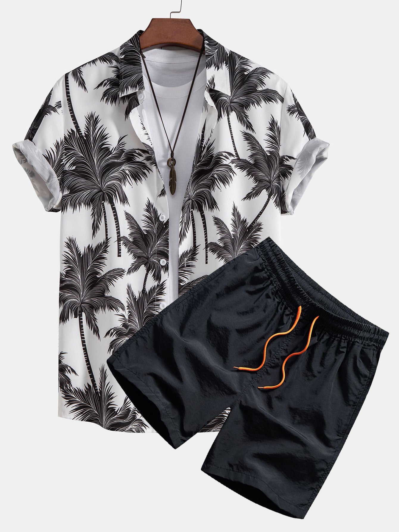 Palm Tree Print Button Up Shirt & Swim Short — North Row | Front View