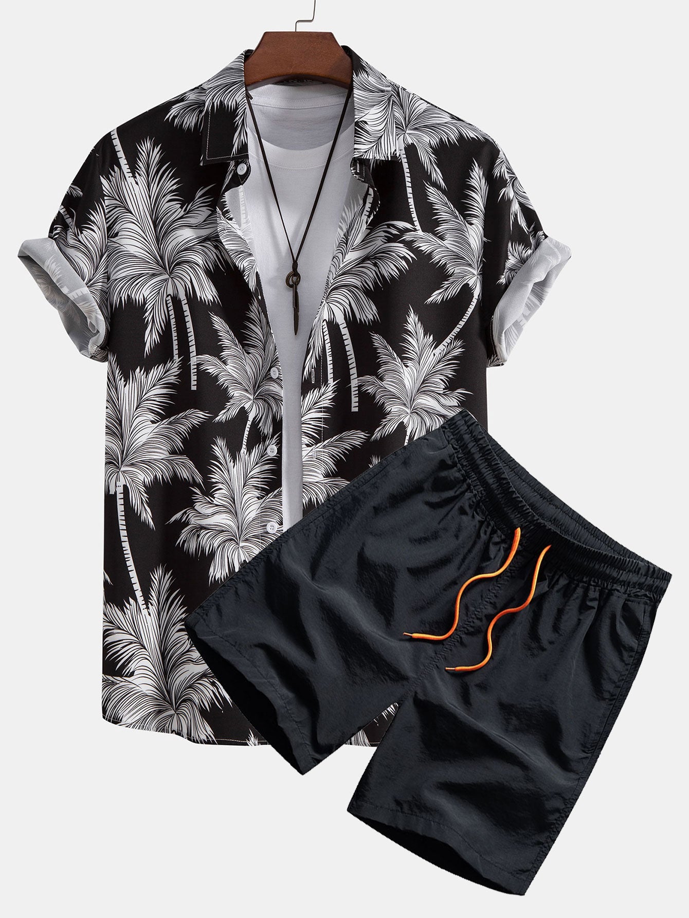 Palm Tree Print Button Up Shirt & Swim Short — North Row | Side View