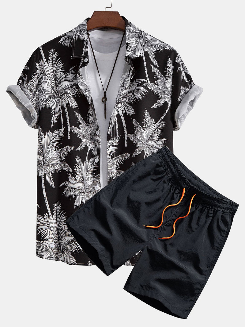 Palm Tree Print Button Up Shirt & Swim Short — North Row | Side View