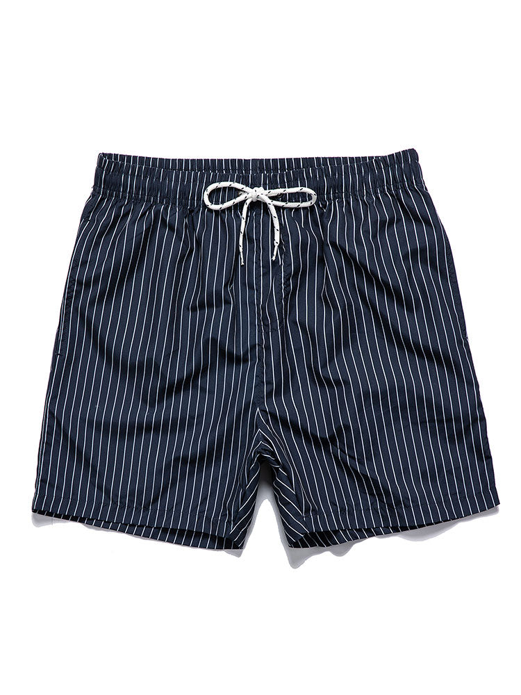 Palm Tree Print Button Up Shirt & Striped Print Swim Shorts — North Row | Detail View