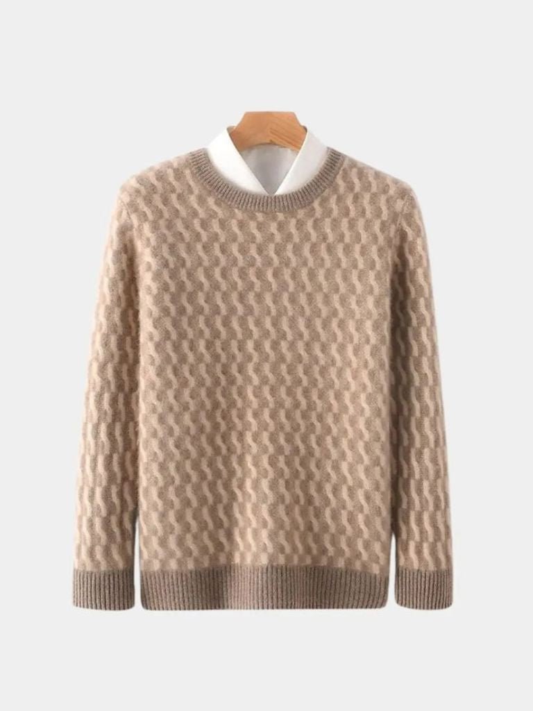 100% Wool Geometric Crew Neck Pullover Sweater — North Row | Side View