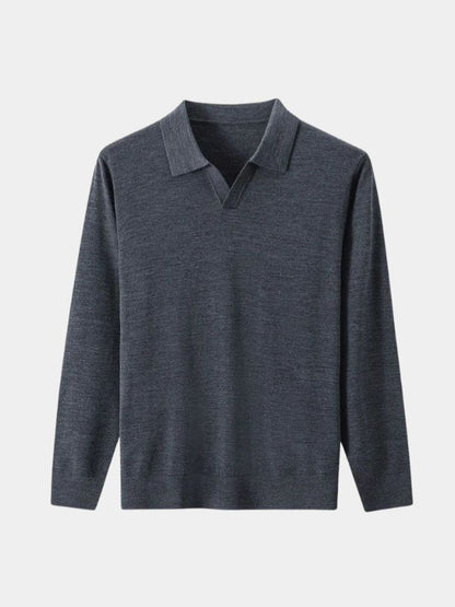100% Wool Knit V Neck Turndown Polo Pullover - North Row