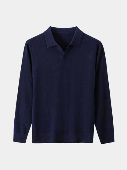 100% Wool Knit V Neck Turndown Polo Pullover - North Row