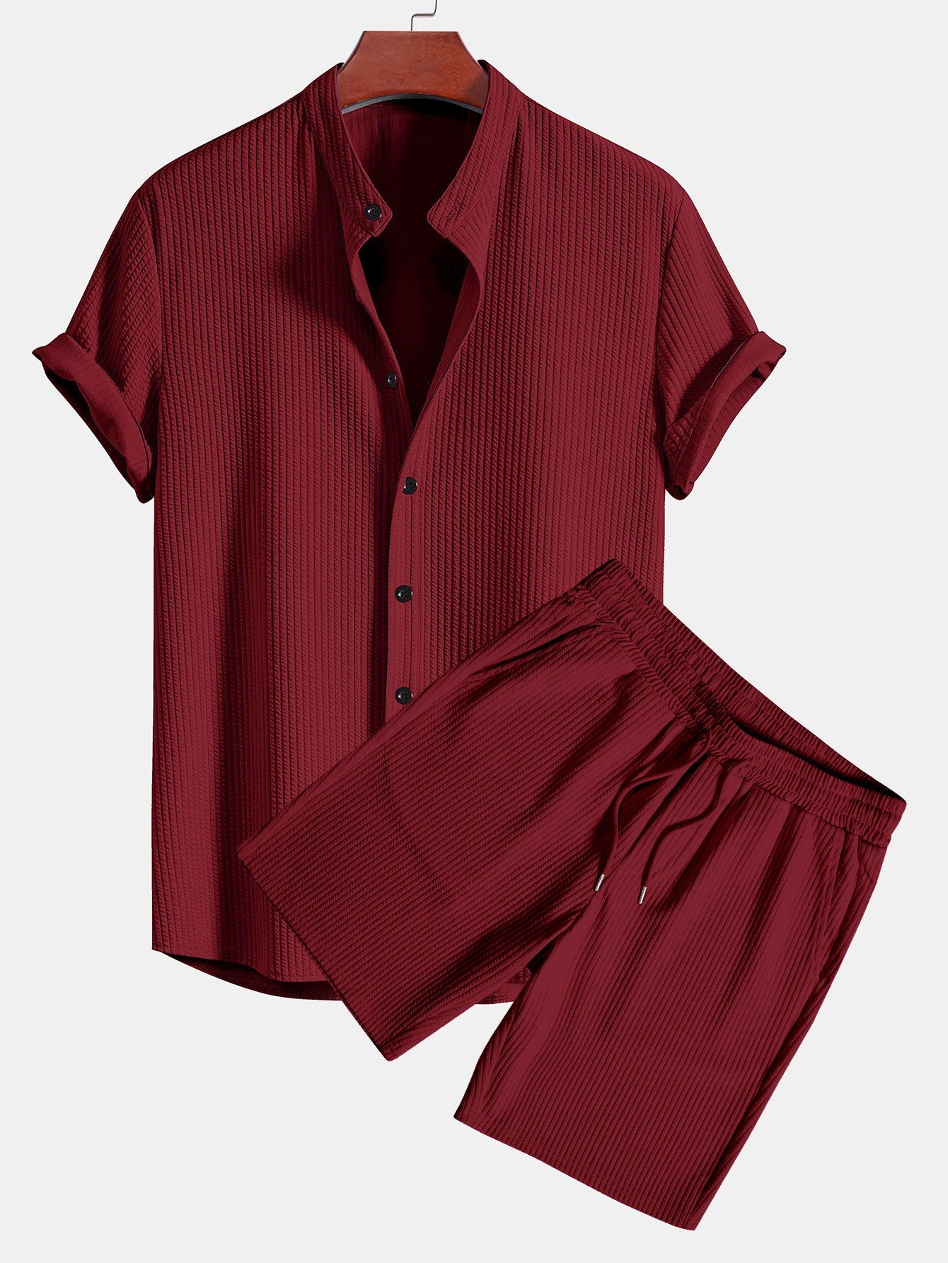 Muscle Fit Ribbed Stand Collar Shirt & Shorts — North Row | Worn Look