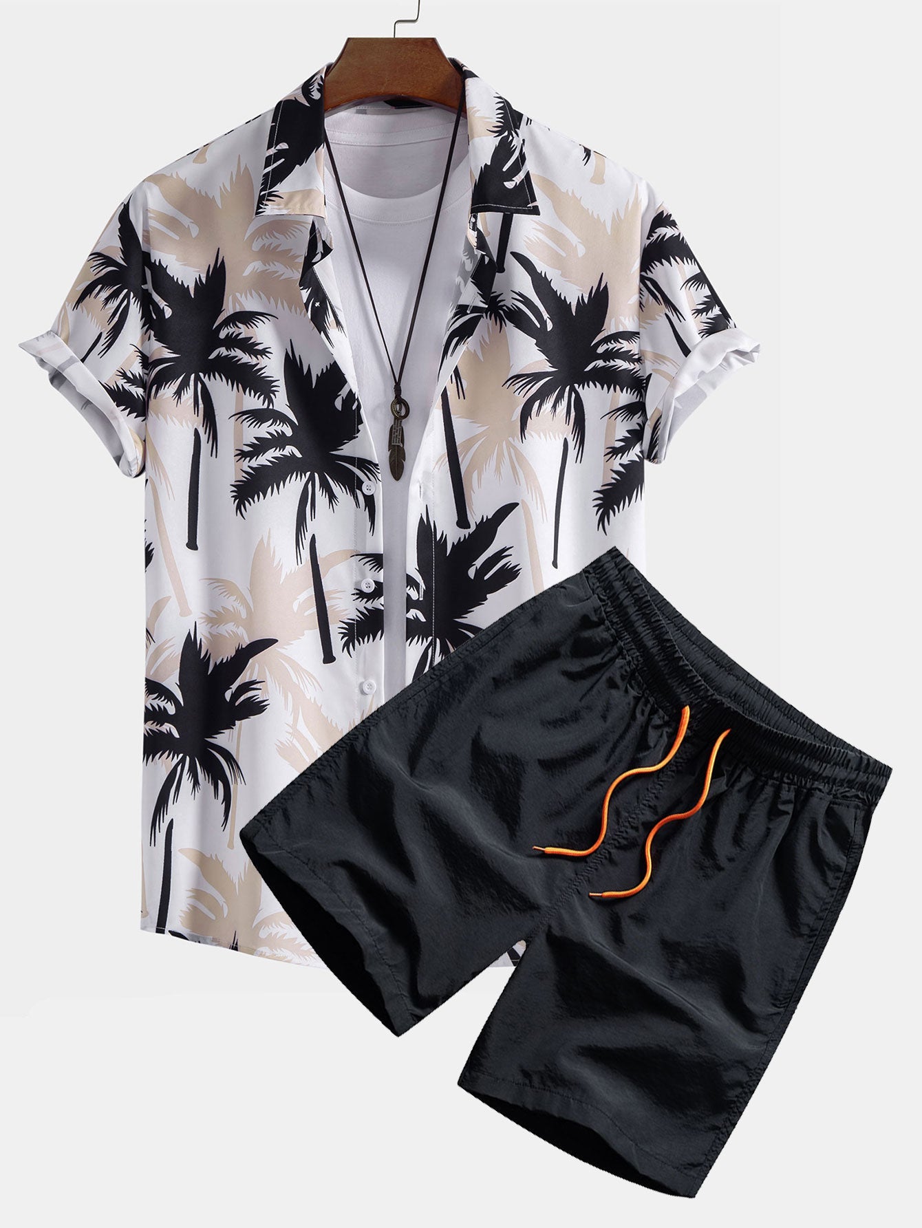 Palm Tree Print Button Up Shirt & Swim Shorts — North Row | Side View