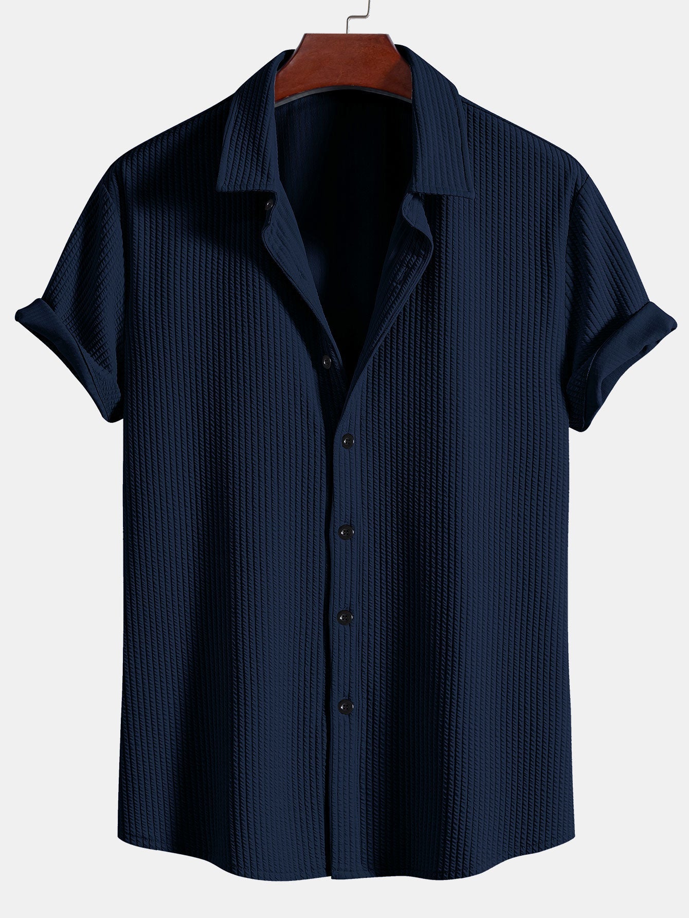 Muscle Fit Ribbed Button Up Shirt — North Row | Flat Lay