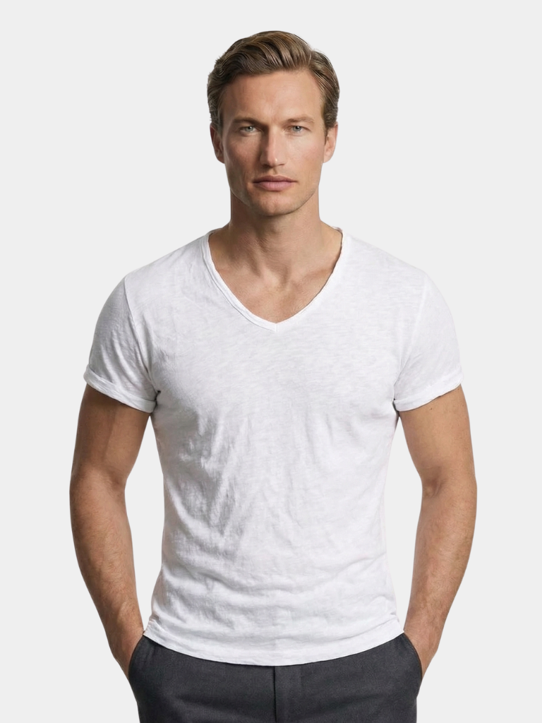Albo Classic Linen V Neck T-Shirt — North Row | Front View
