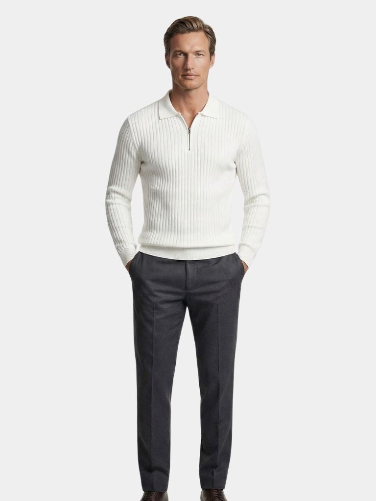 Elegant Open Collar Long Sleeve Polo — North Row | Back View