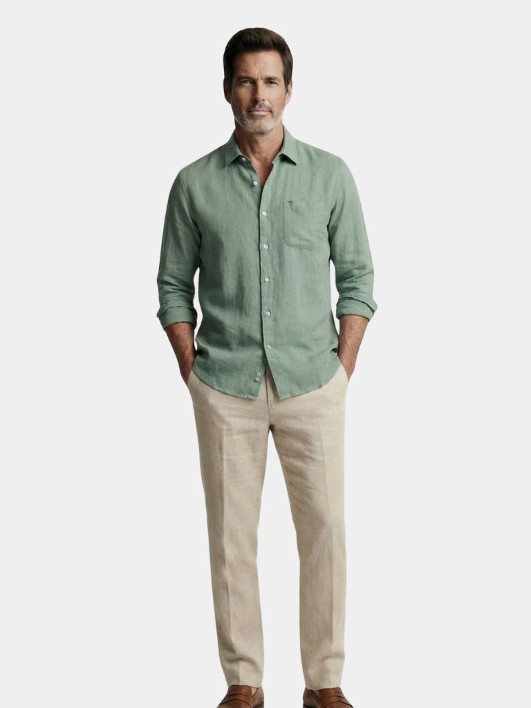 Long Sleeve Essential Linen Shirt — North Row | Back View