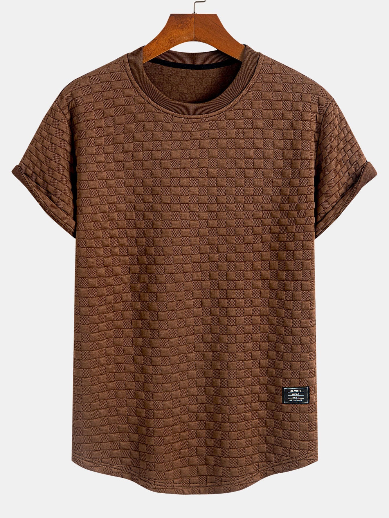 Checkerboard Jacquard  Arc Hem T-Shirt — North Row | Texture Detail