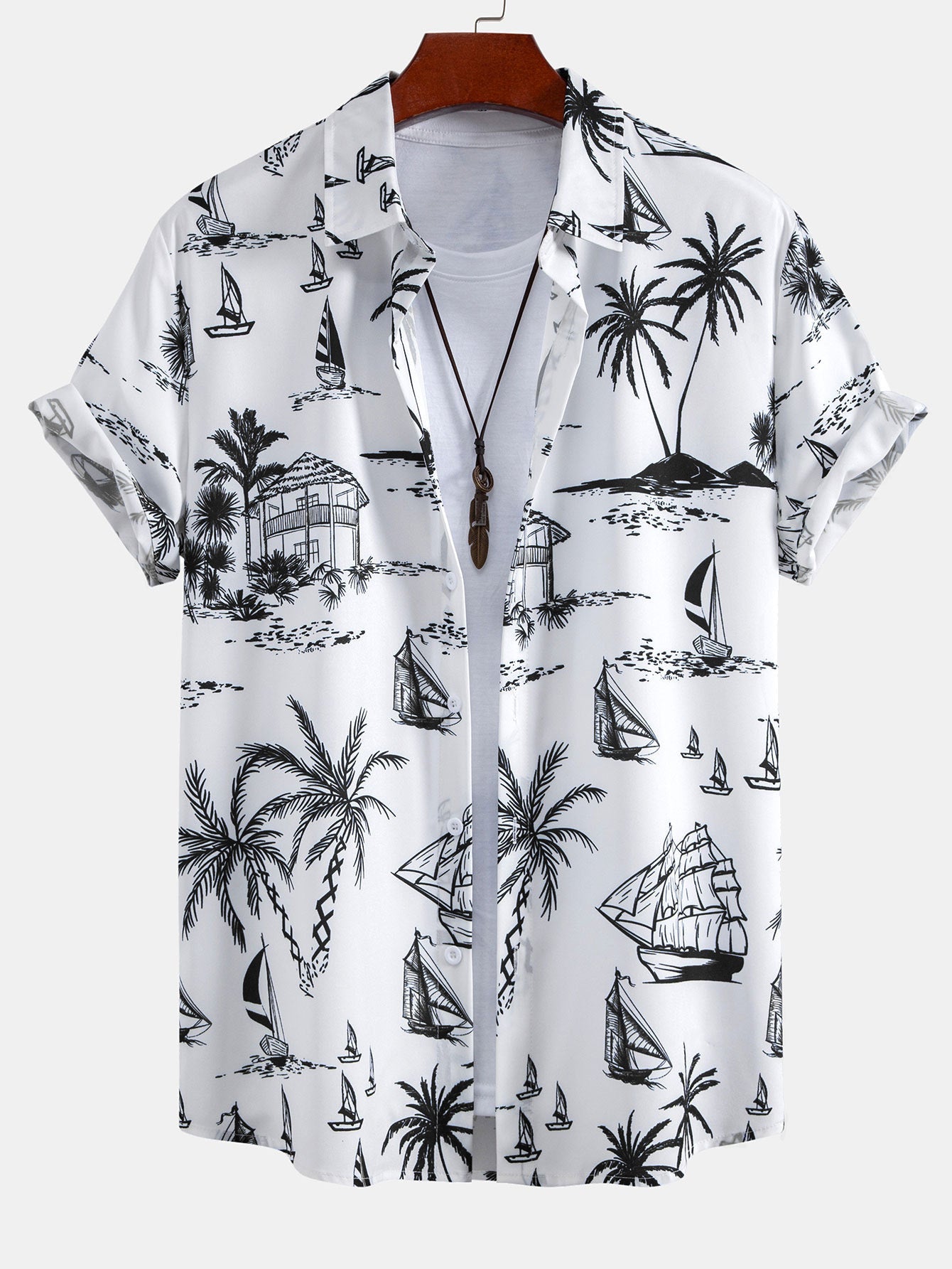 Island Sailing Print Button Up Shirt & Swim Shorts — North Row | Close-Up