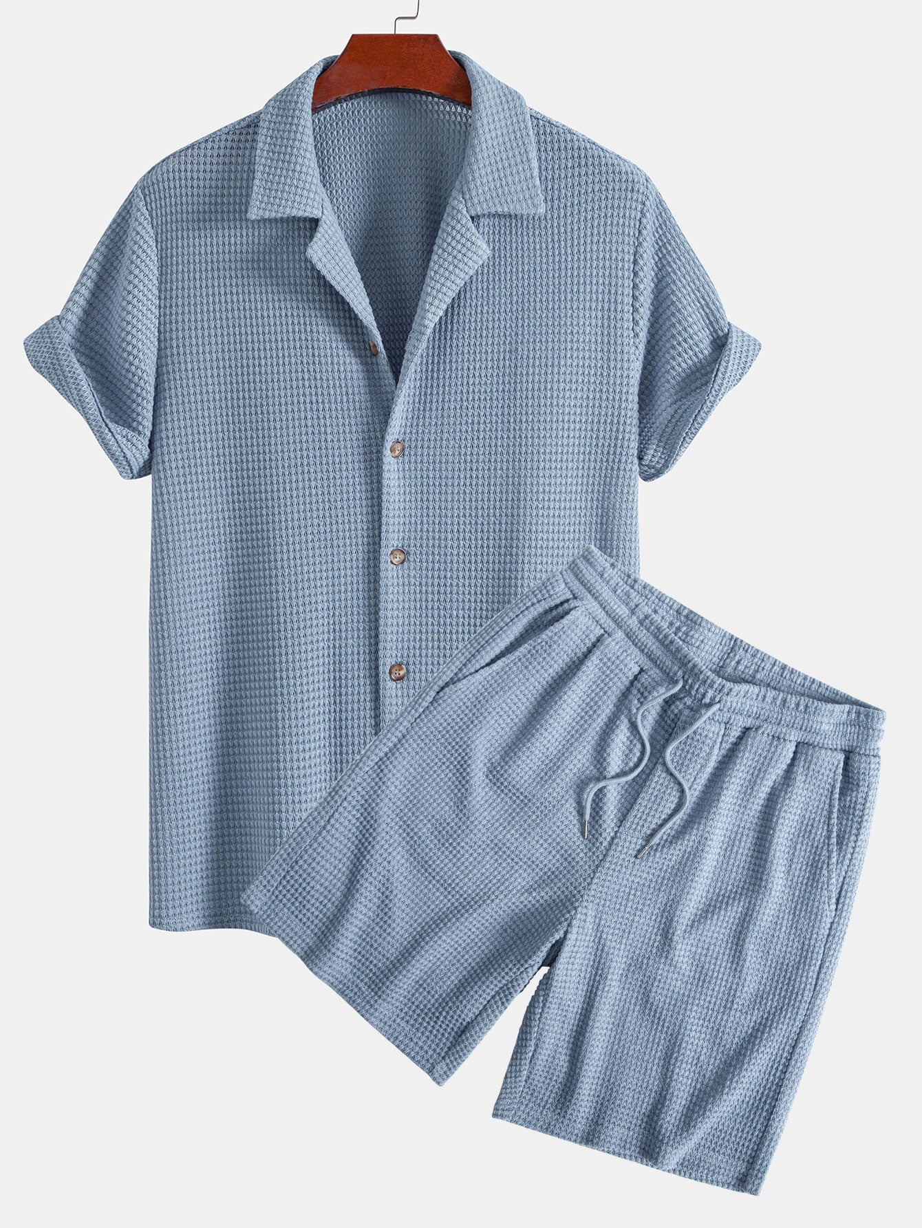 Waffle Textured Cuban Shirt & Shorts — North Row | Front View