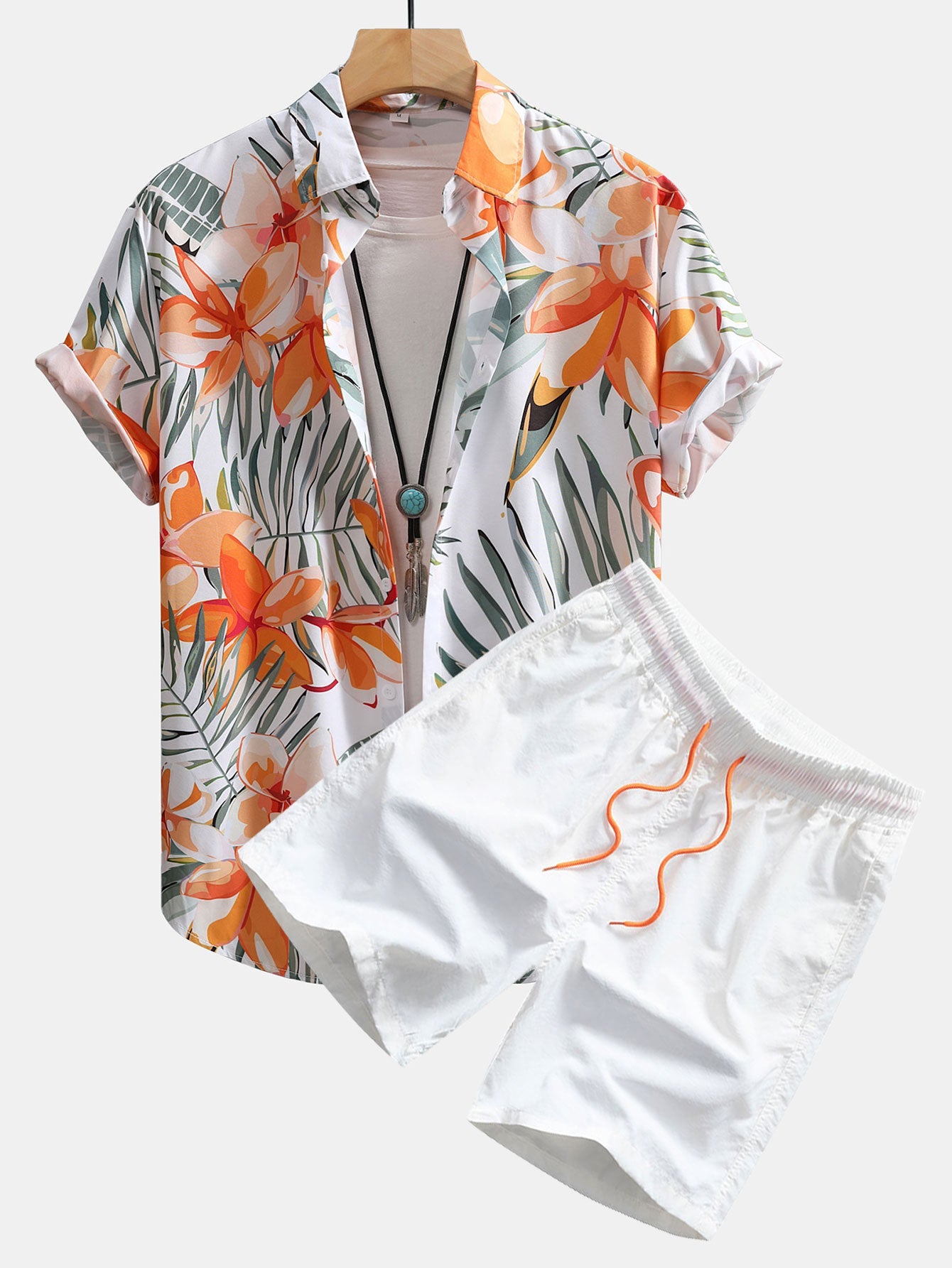 Flower Plants Print Button Up Shirt & Swim Shorts — North Row | Side View