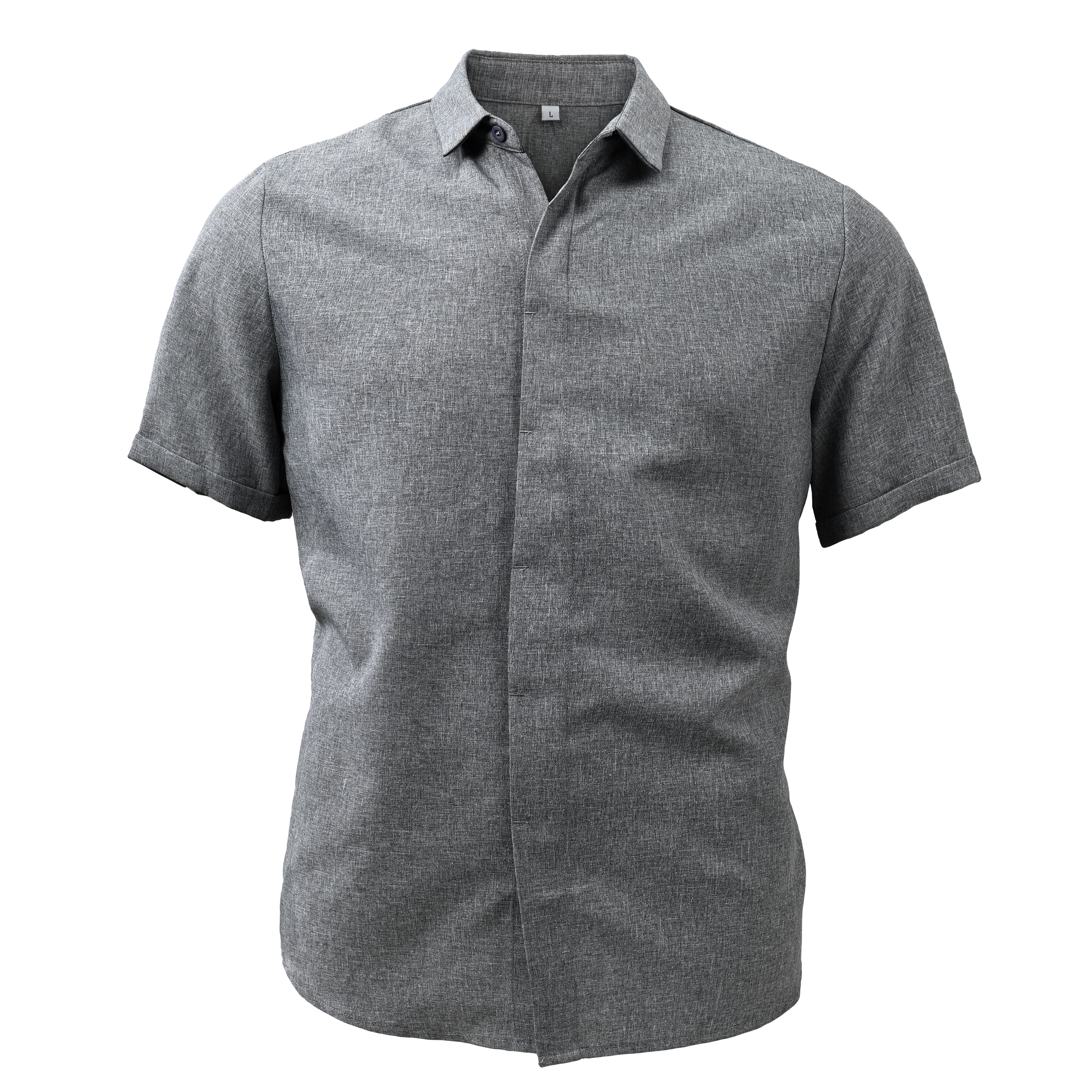 【24-hour shipping out】Men's Solid Color Lapel Cotton Linen Short Sleeve Shirt 82339241X — North Row | View 15