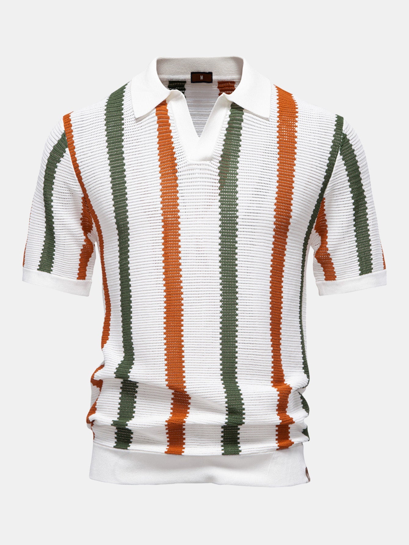 Stripe Knit V Neck Polo Shirt — North Row | Front View