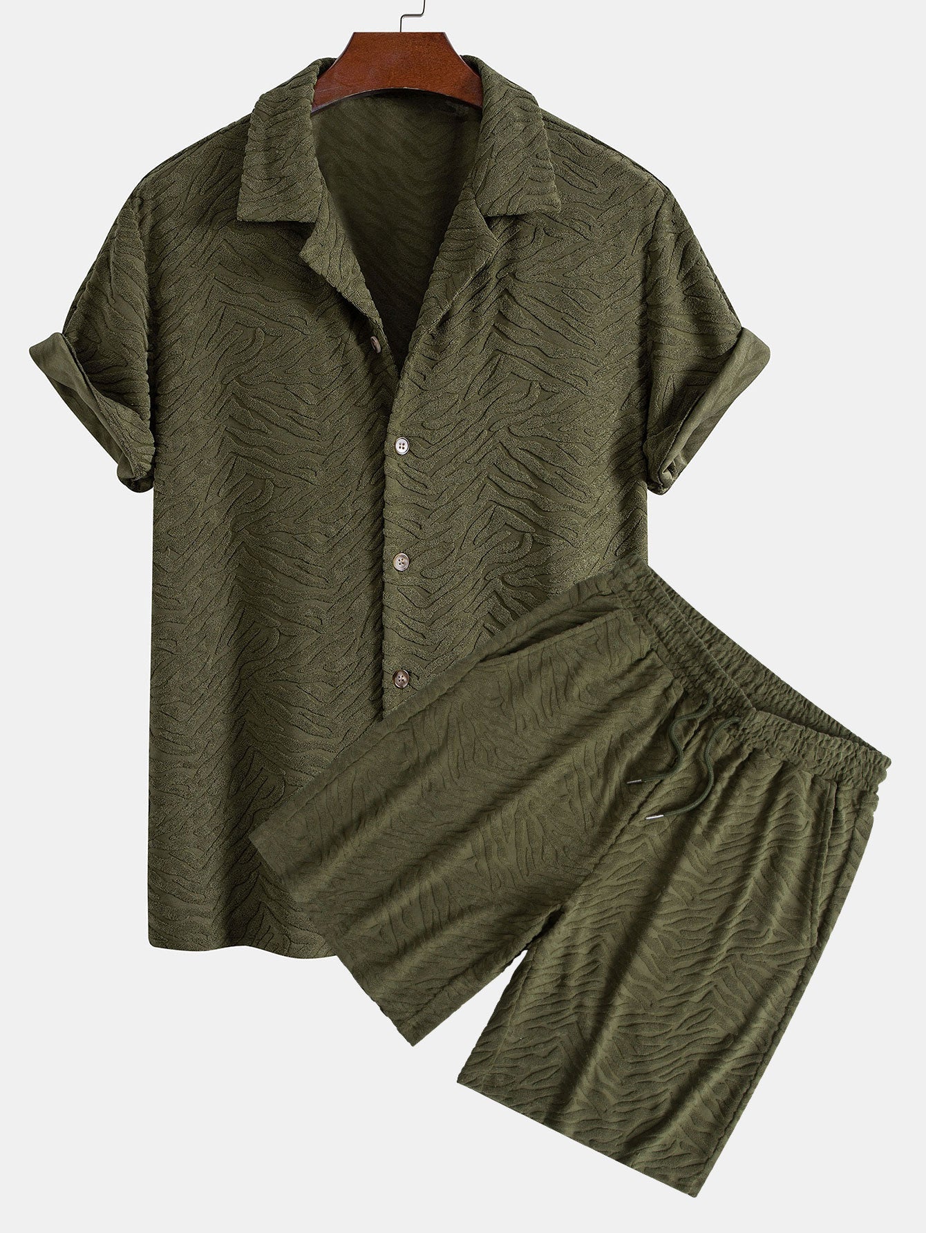 Animal Texture Terry Cuban Shirt & Shorts — North Row | Front View