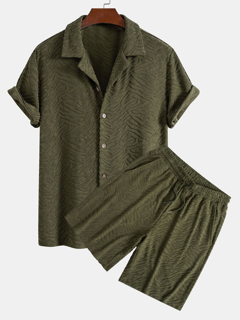 Animal Texture Terry Cuban Shirt & Shorts — North Row | Front View