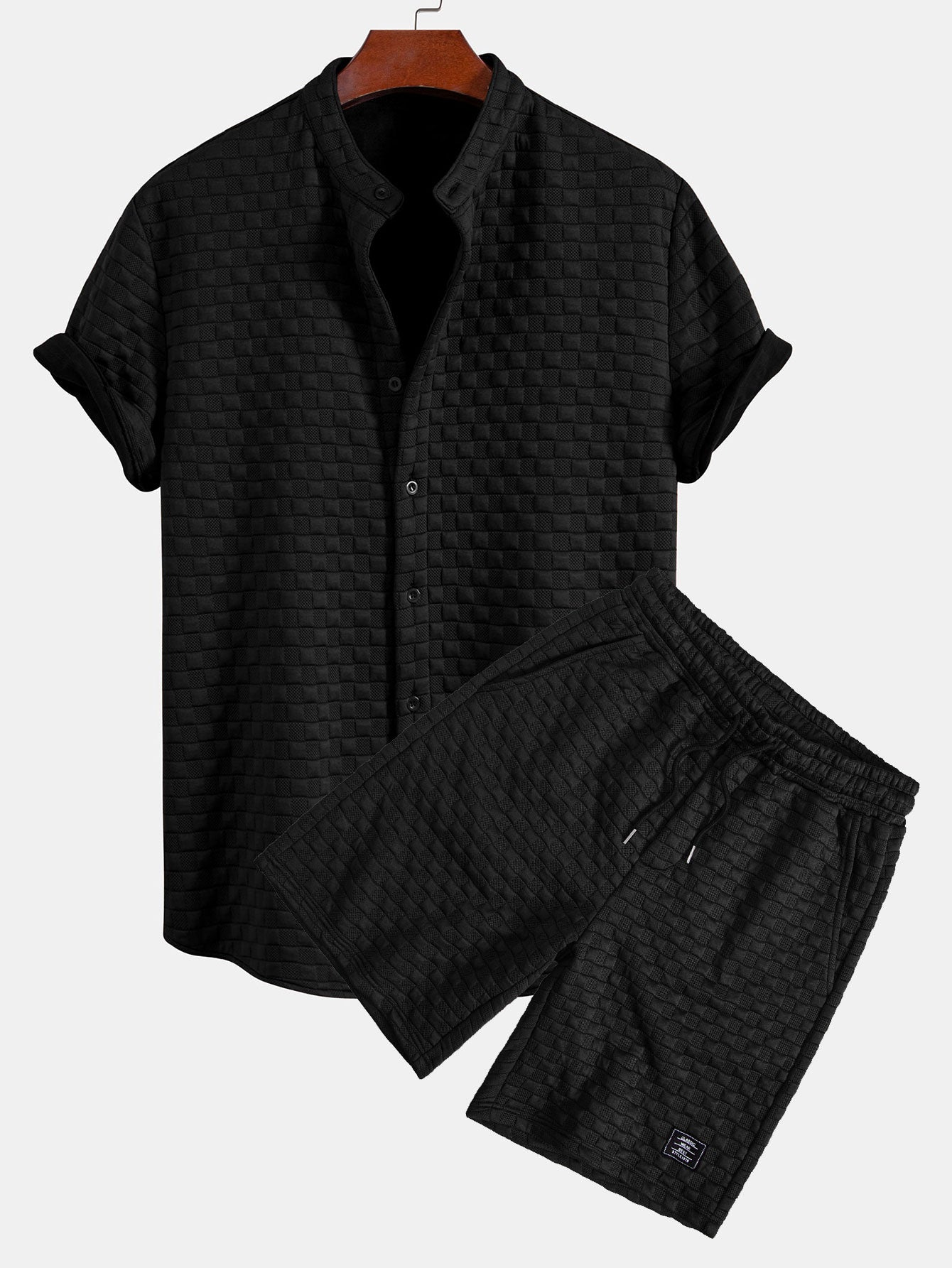 Checkerboard Stand Collar Shirt & Checkerboard Jacquard Shorts — North Row | Side View