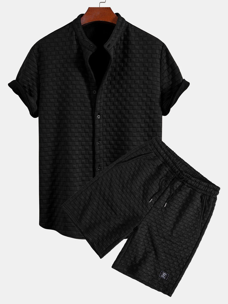Checkerboard Stand Collar Shirt & Checkerboard Jacquard Shorts — North Row | Side View
