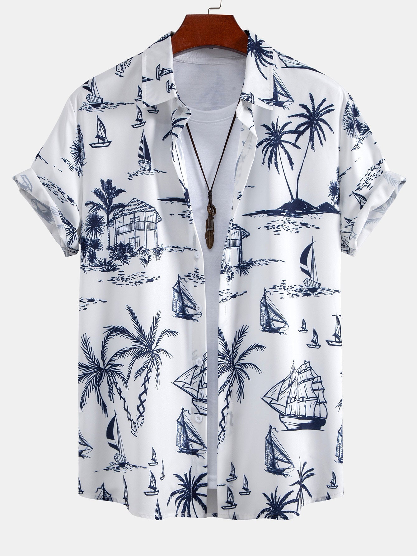 Island Sailing Print Button Up Shirt & Swim Shorts — North Row | Detail View