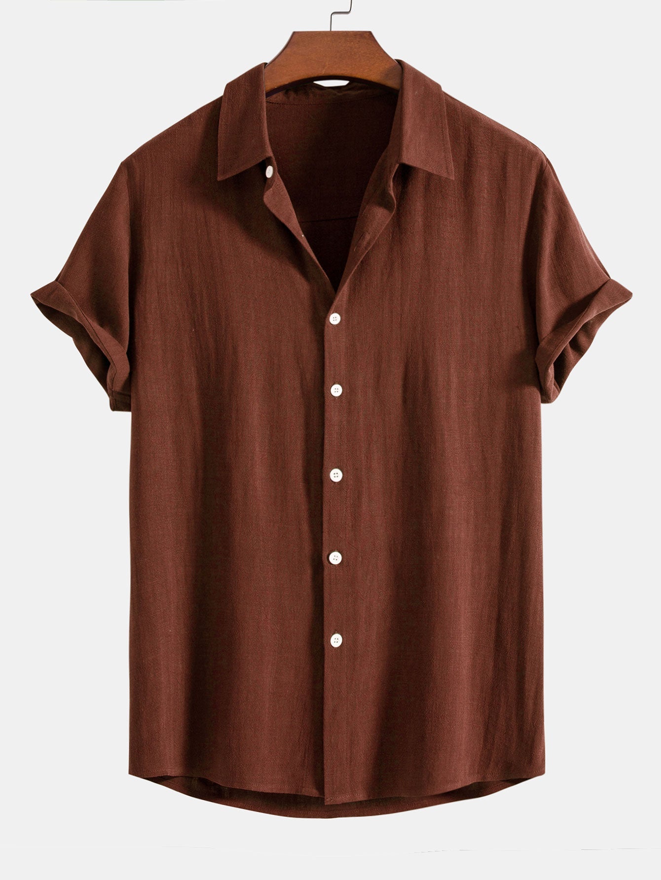 Linen Rayon Blend Button Up Shirt — North Row | Collar Detail