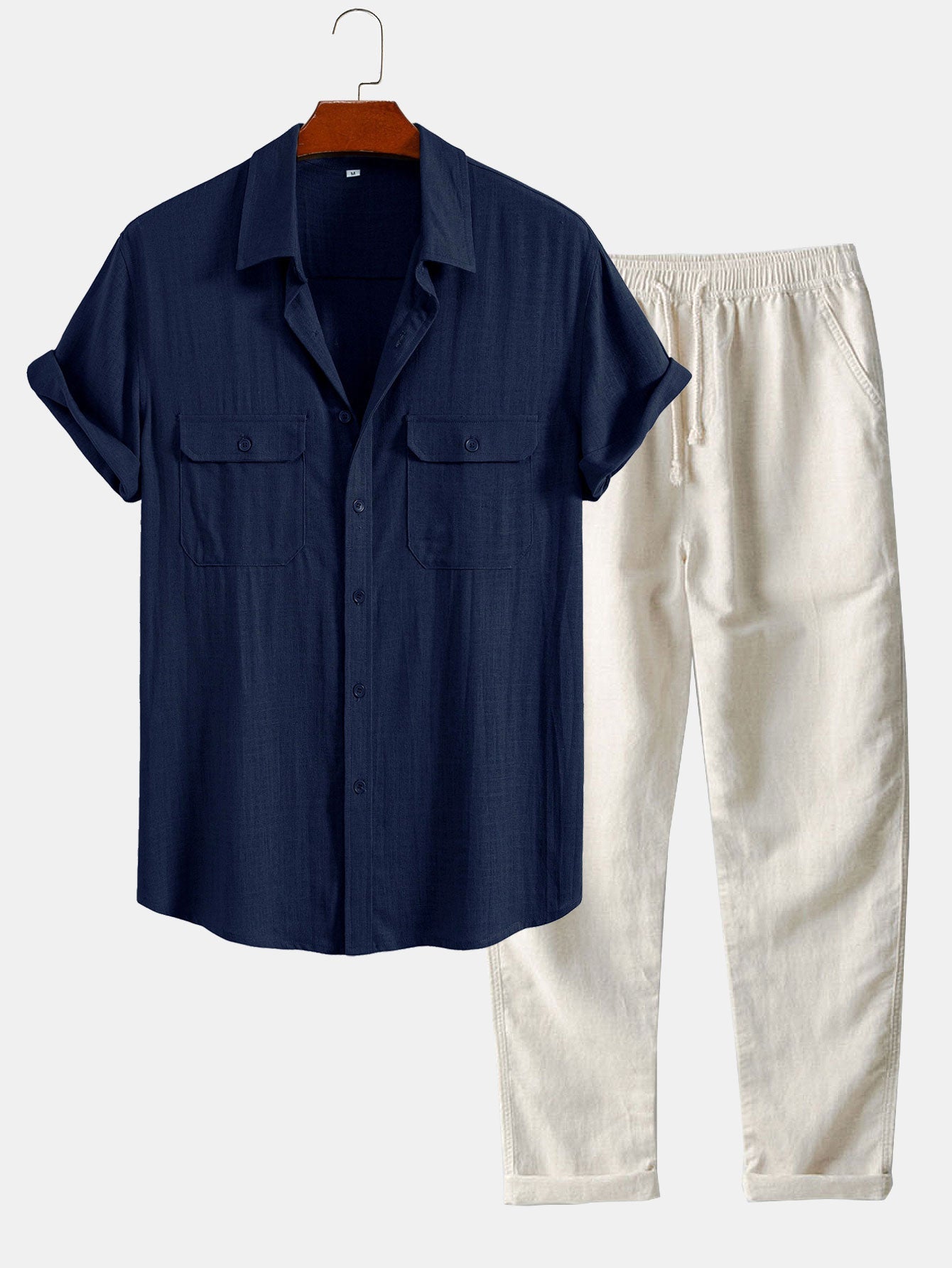 Linen Rayon Blend Pocket Utility Shirt & Straight Leg Linen Pants — North Row | Front View