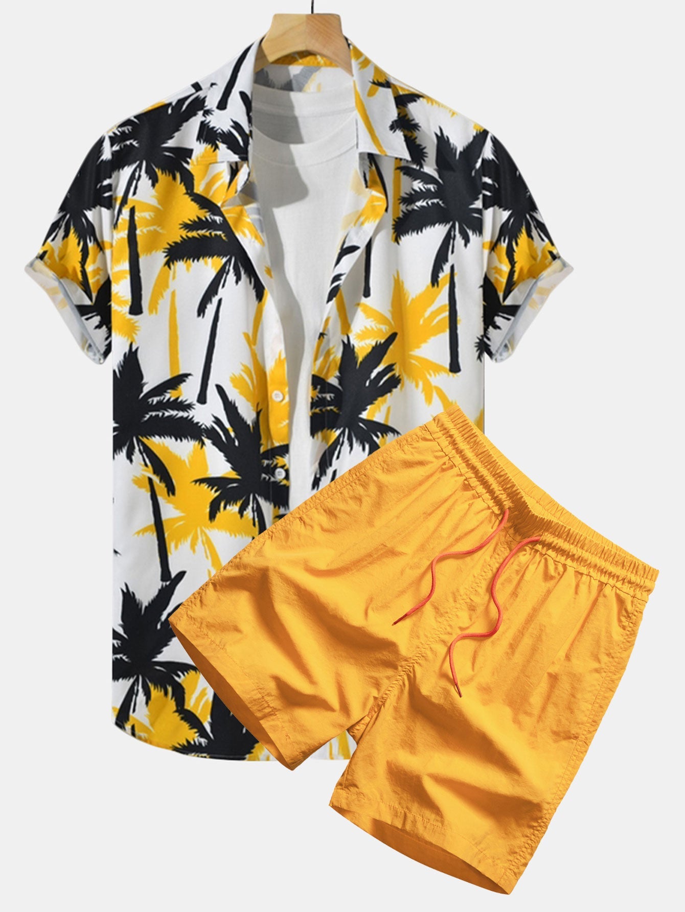 Palm Tree Print Button Up Shirt & Swim Shorts — North Row | Back View
