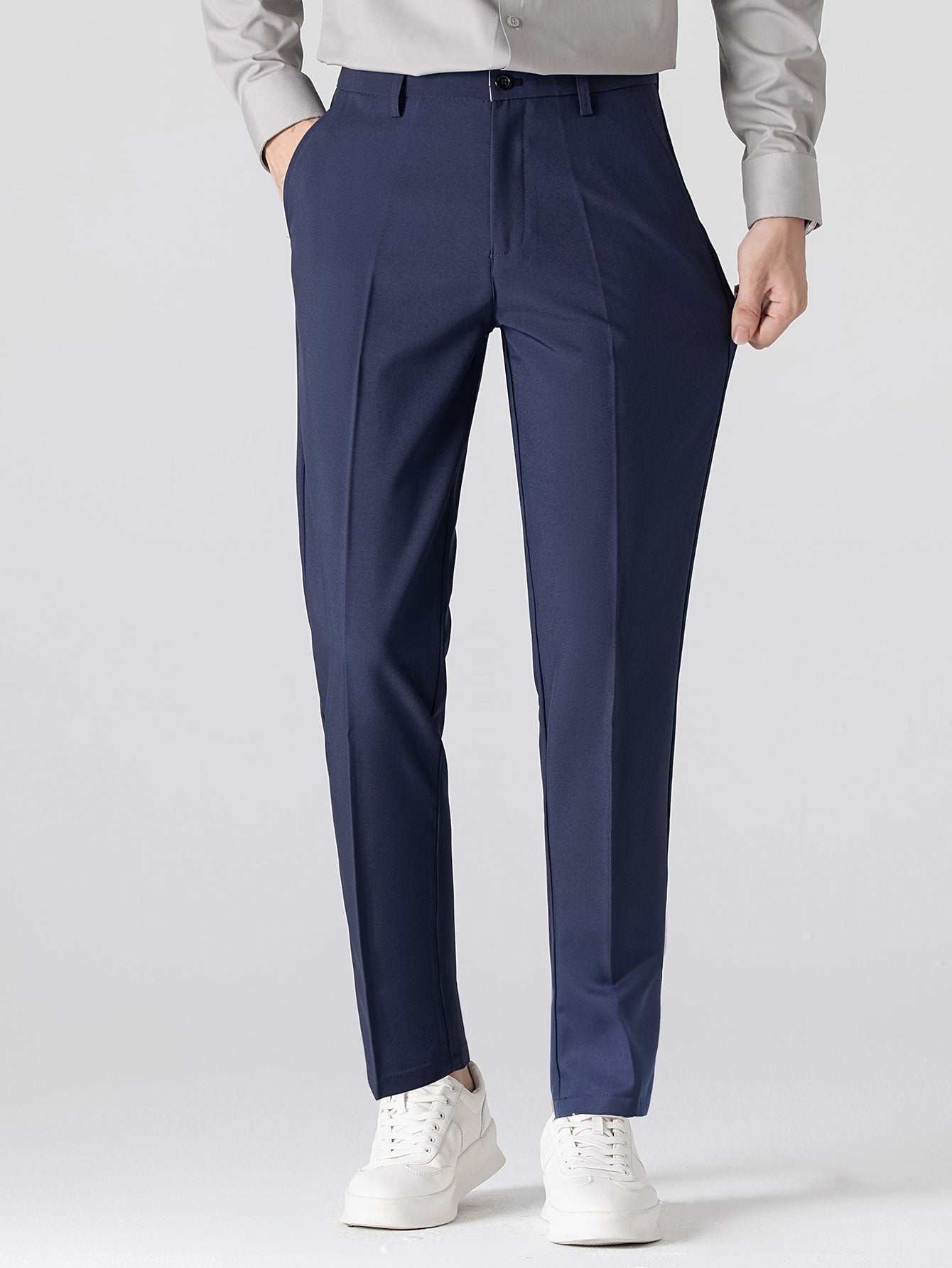 Slim Fit Tapered Trousers — North Row | Collar Detail
