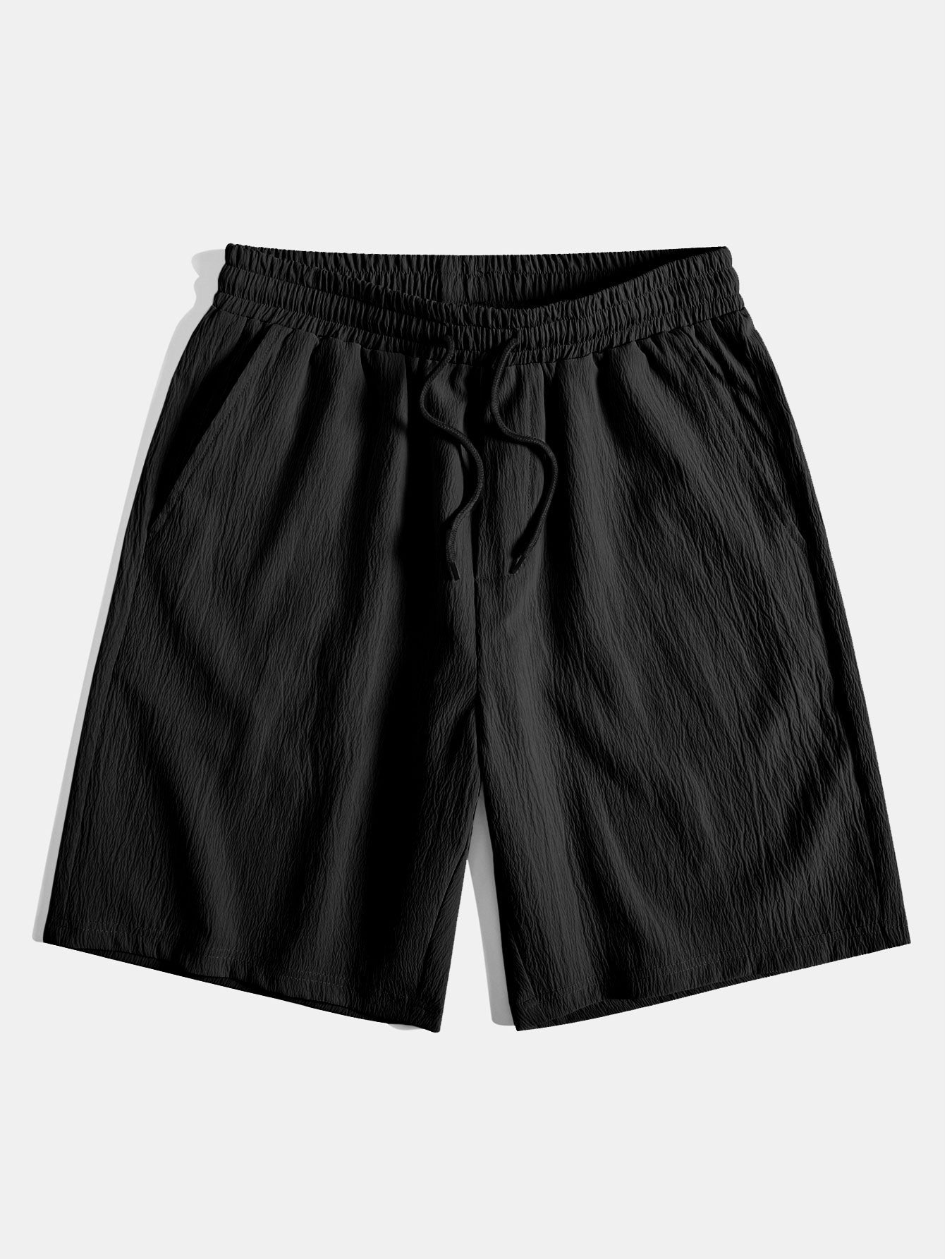 Geometric Jacquard Eyelet Cuban Shirt & Crinkled Textured Drawstring Shorts — North Row | Model Wearing