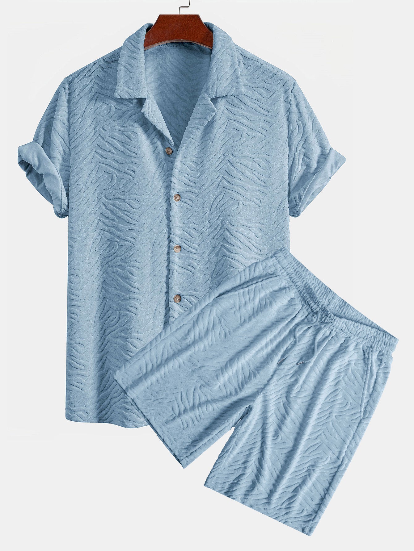Animal Texture Terry Cuban Shirt & Shorts — North Row | Back View