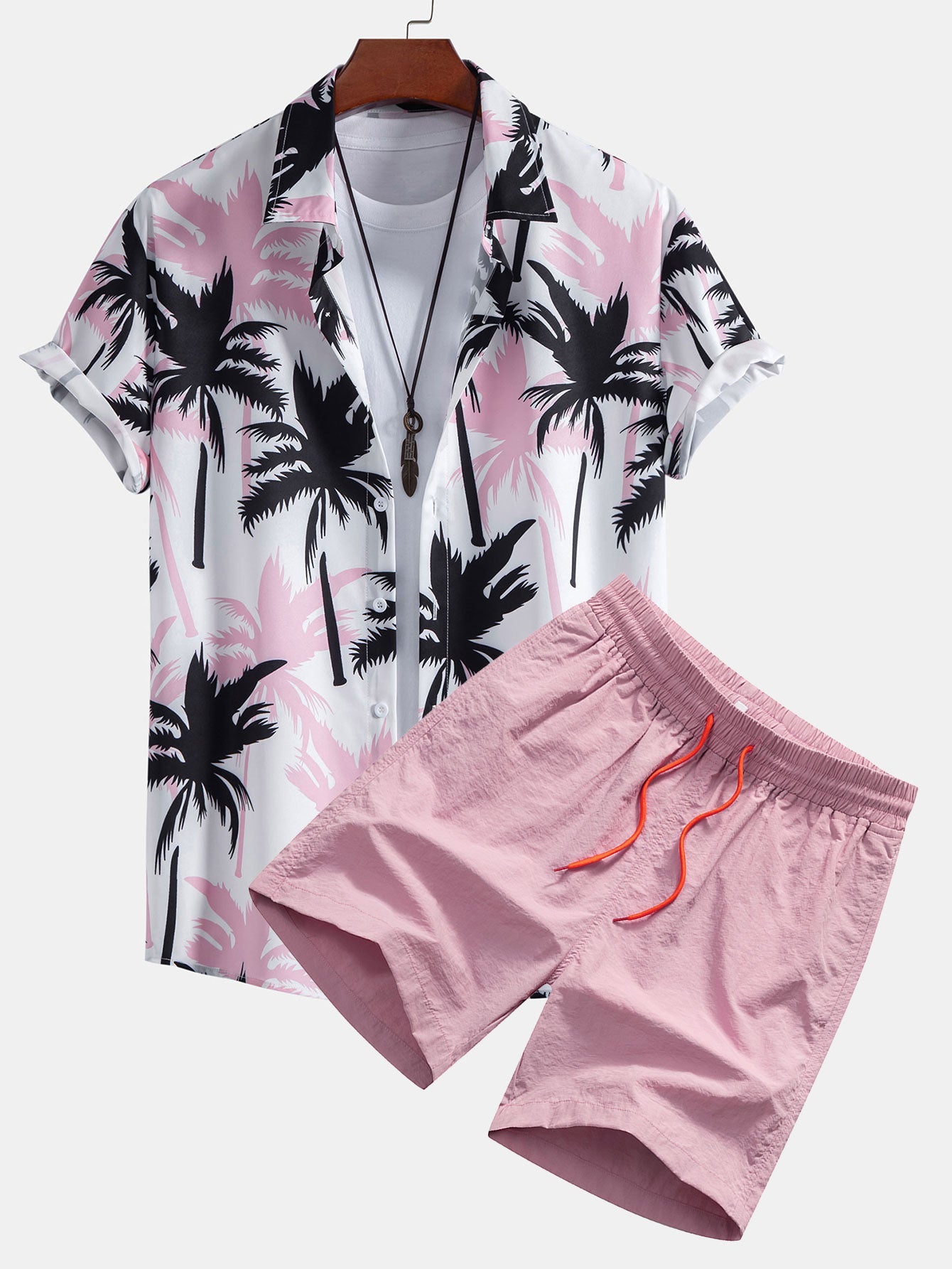 Palm Tree Print Button Up Shirt & Swim Shorts — North Row | Front View