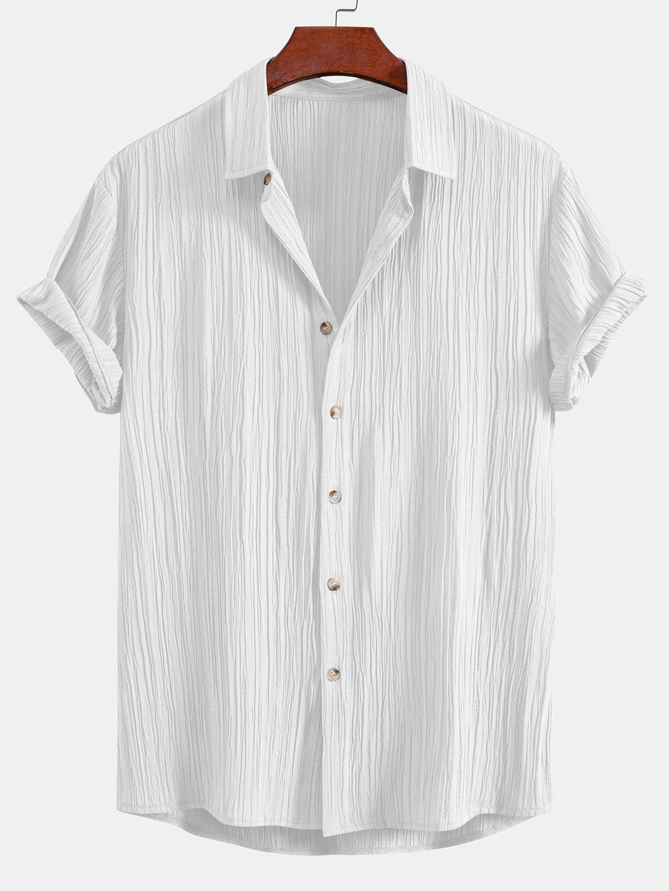 Crinkled Textured Button Up Shirt & Crinkled Textured Drawstring Shorts — North Row | Full Length
