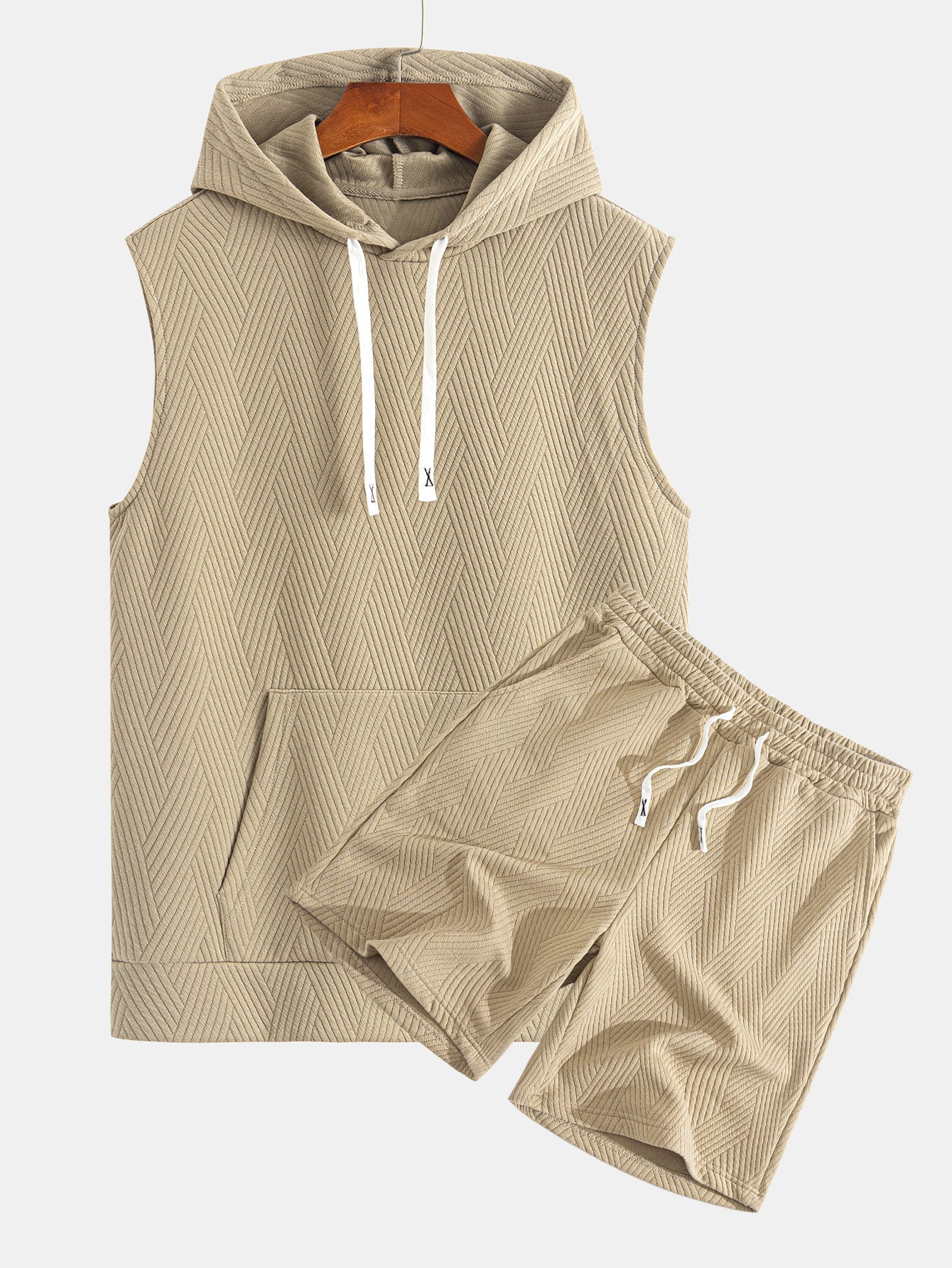 Striped Jacquard Sleeveless Hooded T-Shirt & Shorts — North Row | Front View