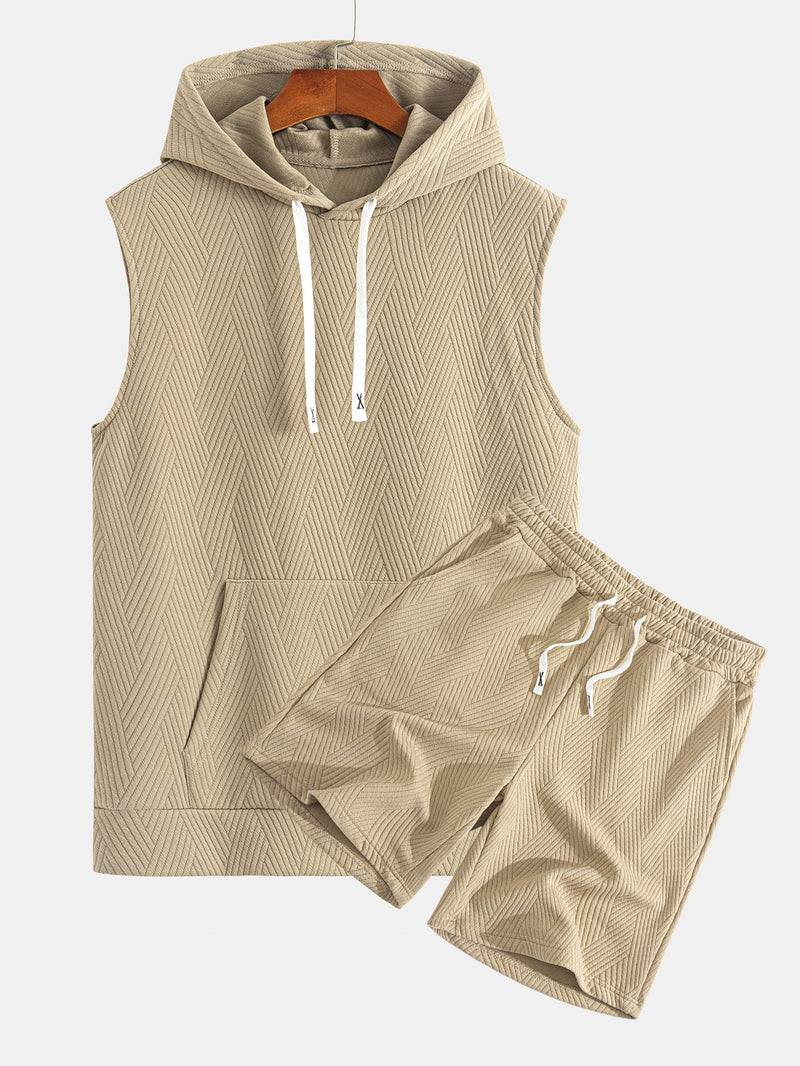 Striped Jacquard Sleeveless Hooded T-Shirt & Shorts — North Row | Front View