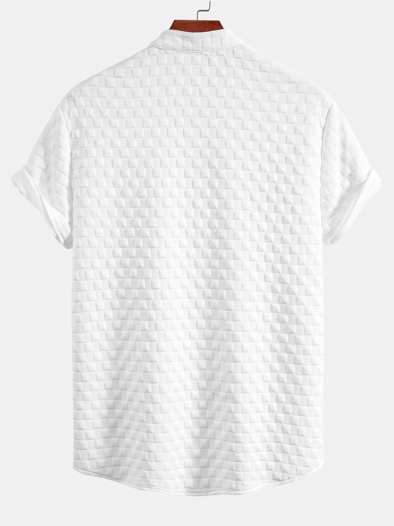 Checkerboard Stand Collar Shirt & Checkerboard Jacquard Shorts — North Row | Detail View