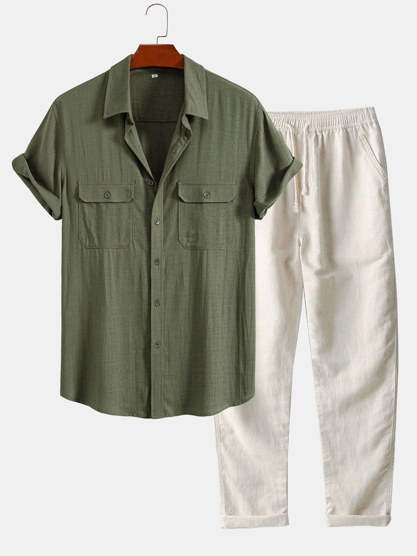 Linen Rayon Blend Pocket Utility Shirt & Straight Leg Linen Pants — North Row | Side View