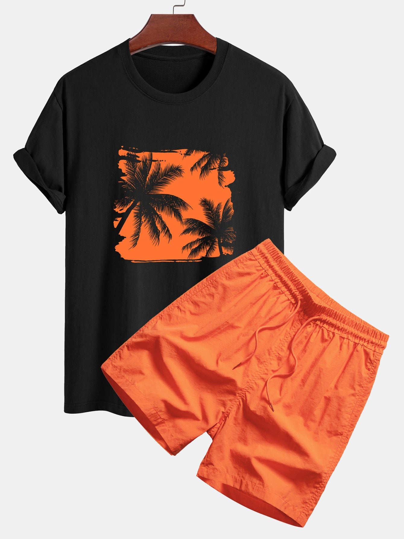 Regular Fit Palm Trees Silhouette Print Cotton T-Shirt & Swim Shorts — North Row | Lifestyle