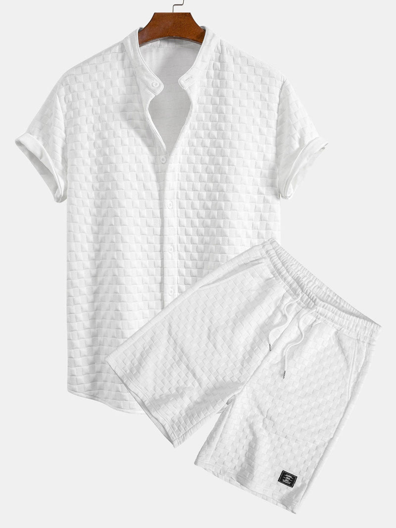 Checkerboard Stand Collar Shirt & Checkerboard Jacquard Shorts — North Row | Front View