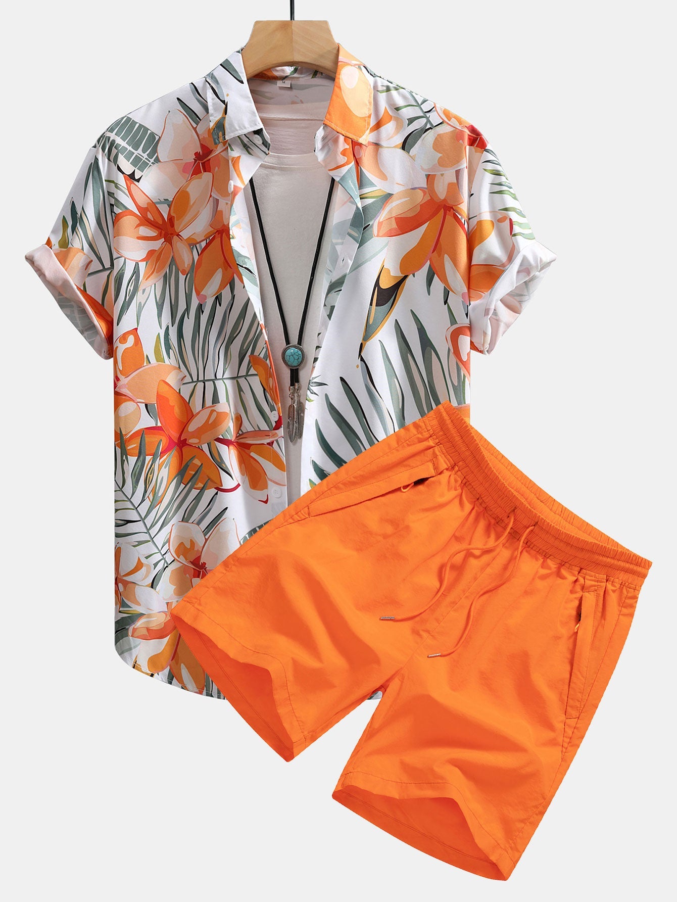 Flower Plants Print Button Up Shirt & Swim Shorts — North Row | Front View