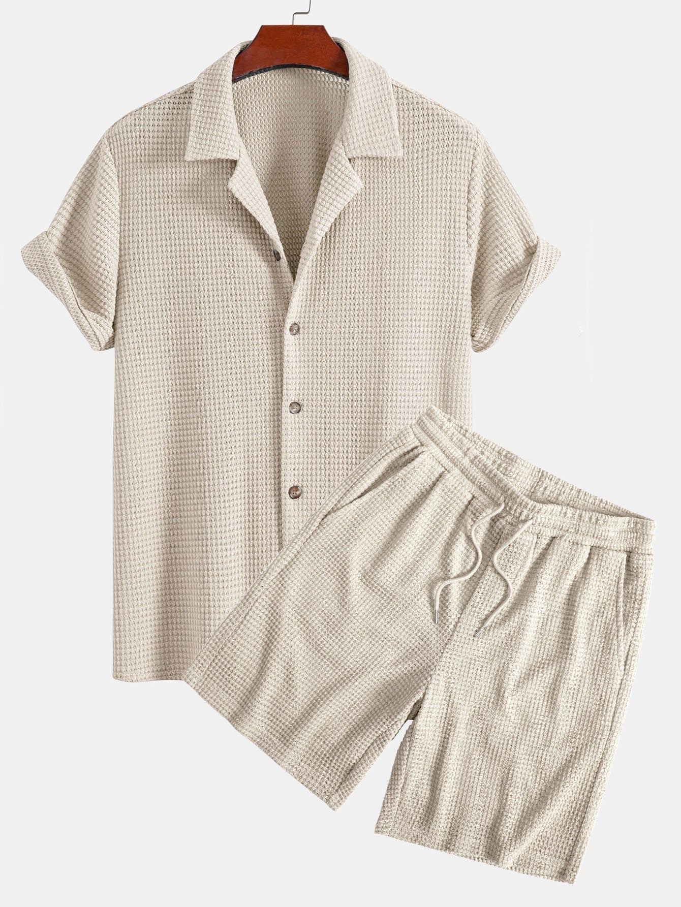 Waffle Textured Cuban Shirt & Shorts — North Row | Side View