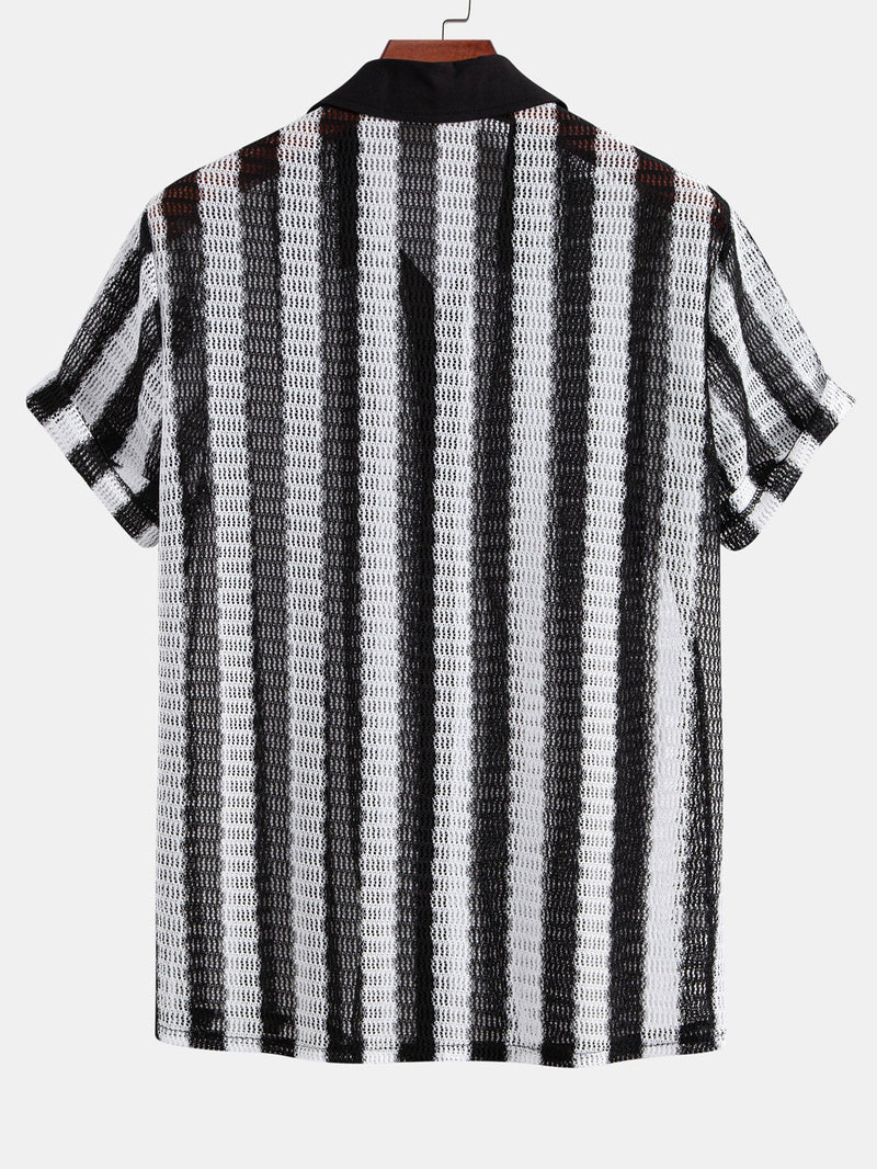 Hollow Out Stripe Textured Button Up Shirt — North Row | Side View