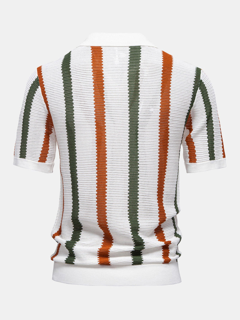 Stripe Knit V Neck Polo Shirt — North Row | Side View