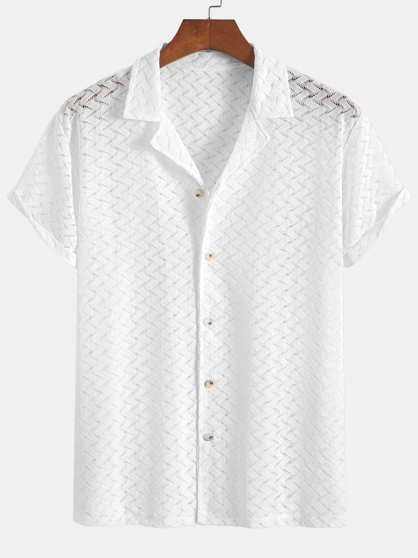 Hollow Out Textured Cuban Shirt — North Row | Front View