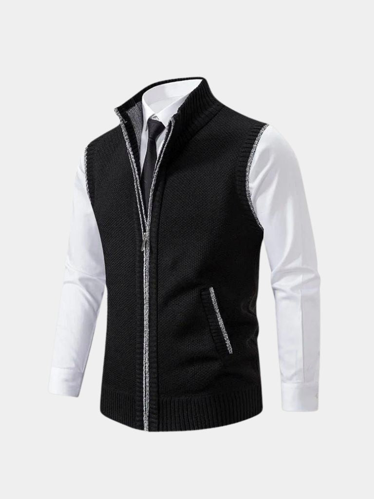 Elegant Full-Zip Sweater Vest — North Row | Model Wearing