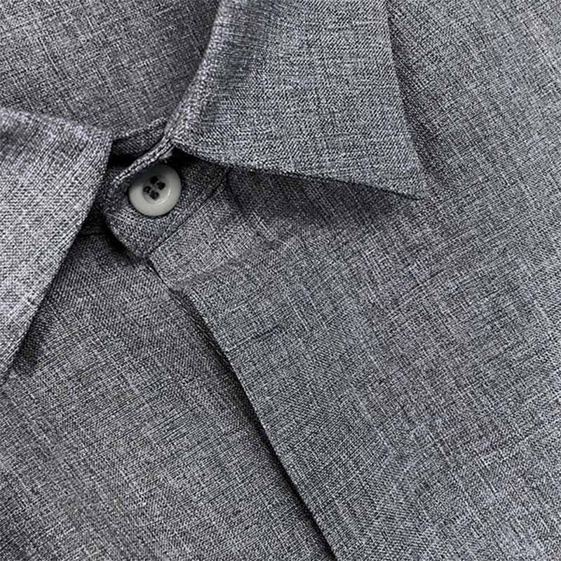 【24-hour shipping out】Men's Solid Color Lapel Cotton Linen Short Sleeve Shirt 82339241X — North Row | Model Wearing