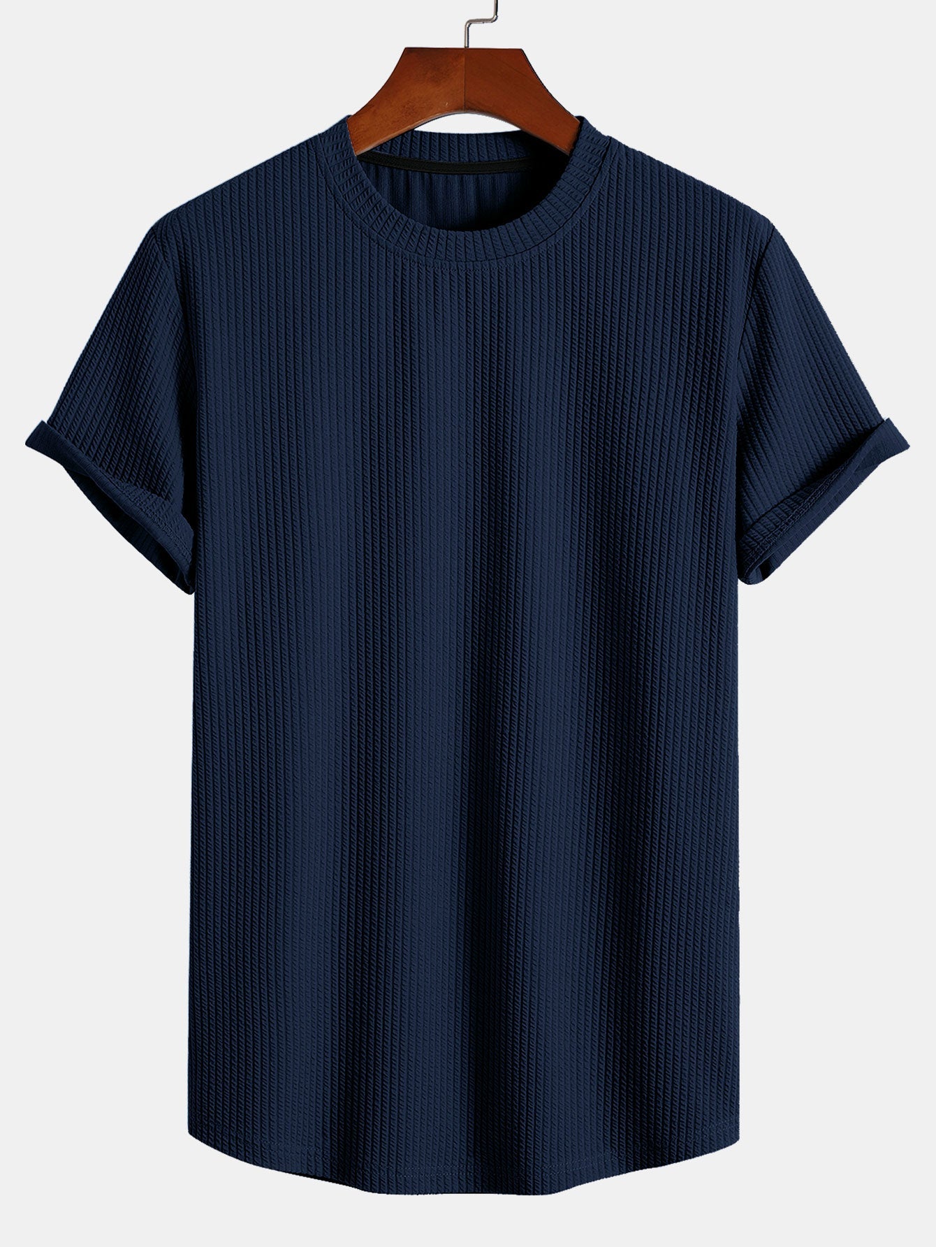 Muscle Fit Ribbed Arc Hem T-Shirt — North Row | Close-Up