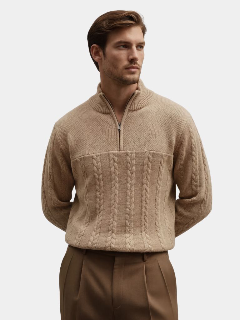 Essential Henley High Collar Quarter Zip Pullover — North Row | Side View