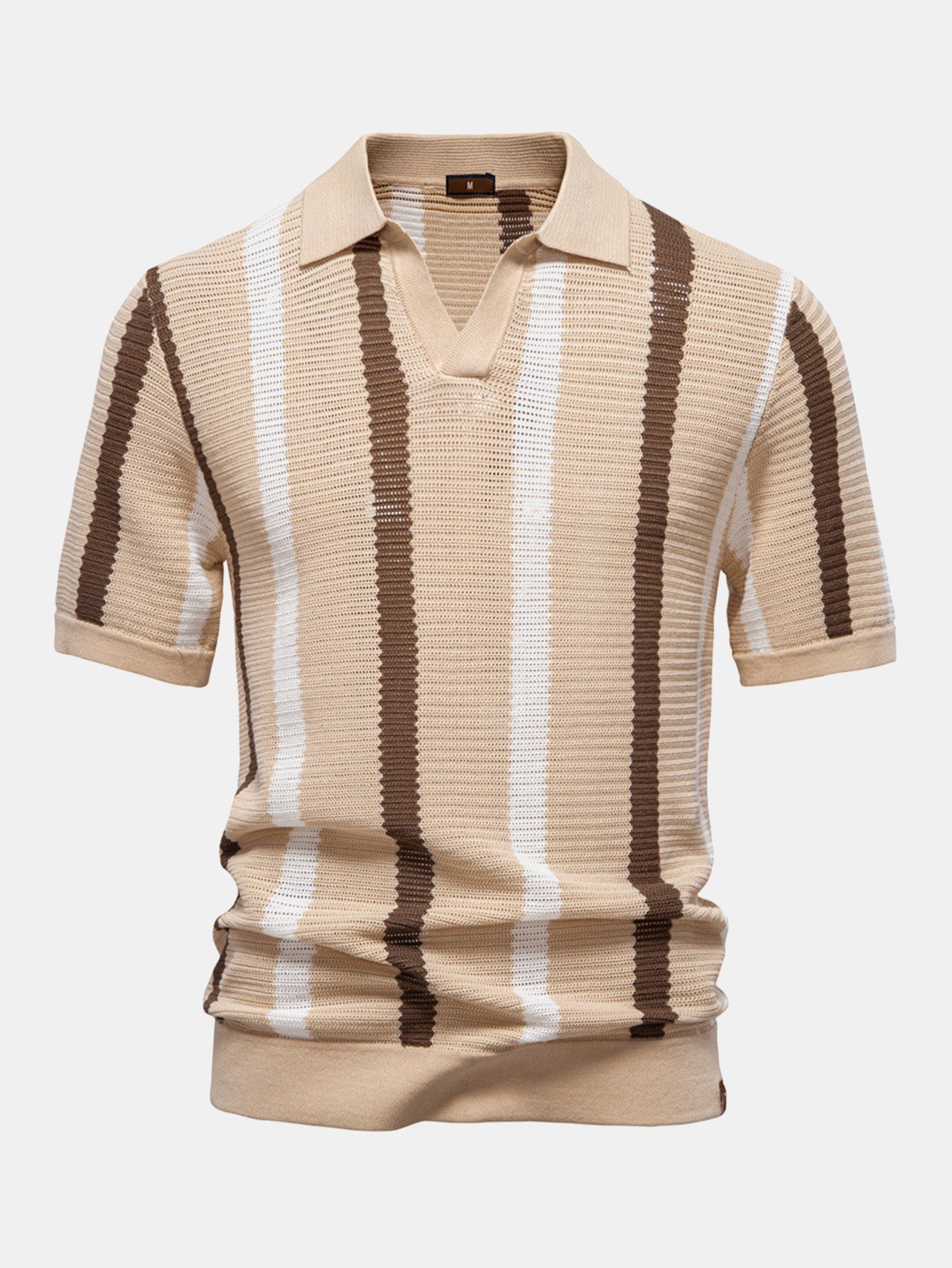 Stripe Knit V Neck Polo Shirt — North Row | Back View